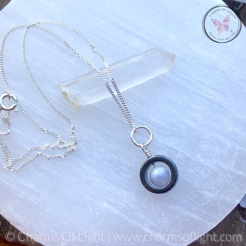 Hematite Gemstone Fidget Necklace (Blue Lace Agate)